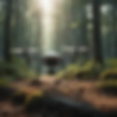A drone surveying a forested area for environmental research.
