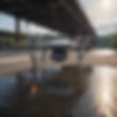 Drone in Infrastructure Inspection A drone conducting an infrastructure inspection over a bridge.