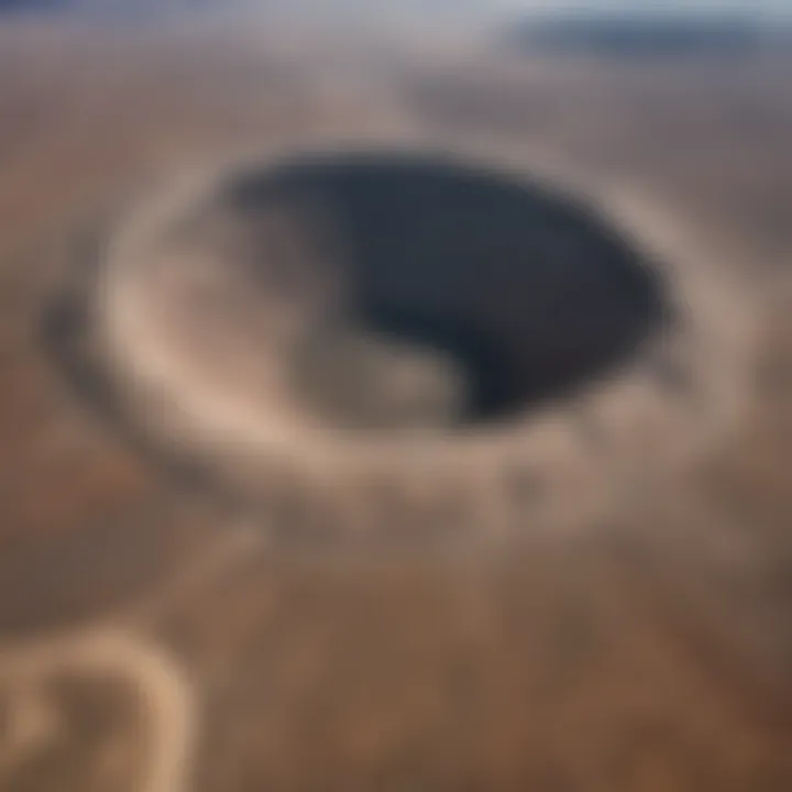 Aerial view of Meteor Crater showcasing its size and geological features