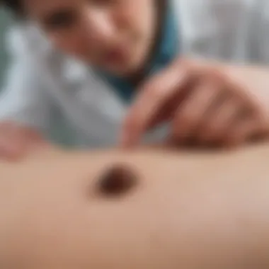 Dermatologist examining skin with bed bug bites