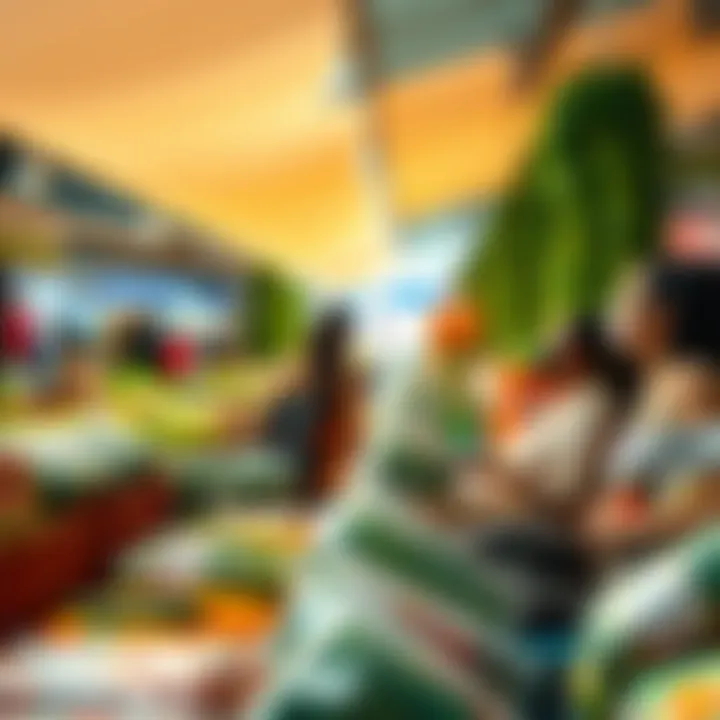 A thriving community market showcasing GMO products