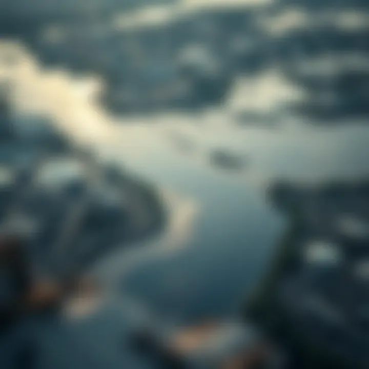 Industrial Impact on Water Bodies Aerial view of polluted water bodies with industrial runoff