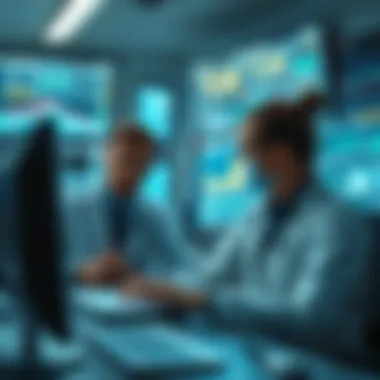 Healthcare professionals analyzing data on screens