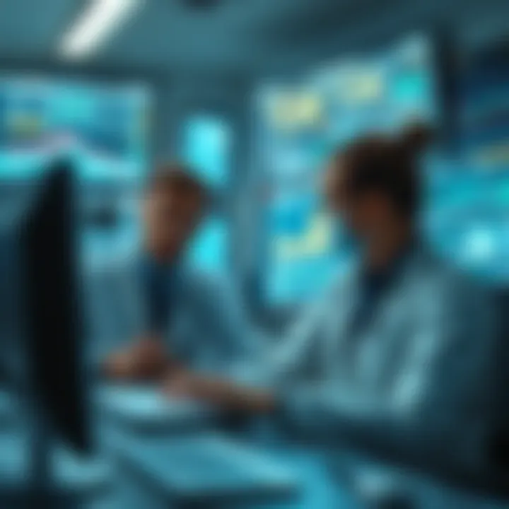 Healthcare professionals analyzing data on screens