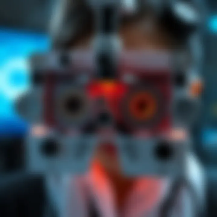 Illustration of diagnostic tests for assessing eye pressure related to thyroid function.