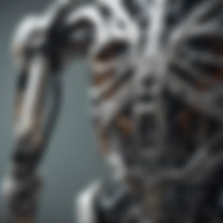 A close-up view of the mechanics of an exoskeleton device illustrating its intricate design.