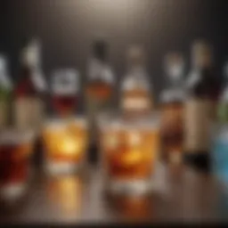 A close-up view of various alcoholic beverages illustrating diversity in consumption.