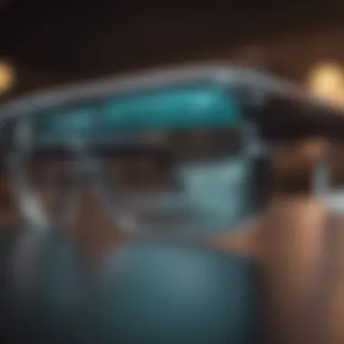 Augmented Reality Glasses with Digital Interface Close-up view of augmented reality glasses showcasing a digital interface overlay.