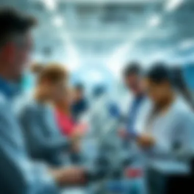 Diverse professionals collaborating in a biotech setting