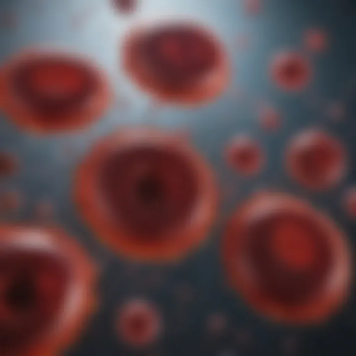 Close-up of blast cells in a stained blood smear