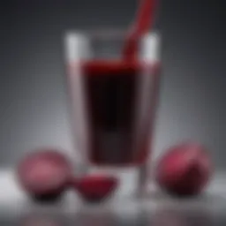 Beetroot juice in a glass showcasing its vibrant color