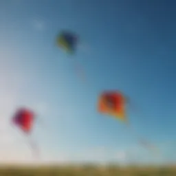 Colorful kites displayed against a clear blue sky