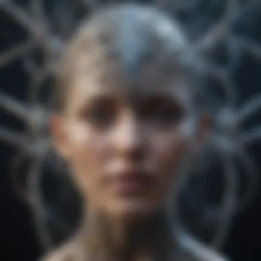 Neural Networks and Metaphysical Concepts Abstract visualization of neural networks intertwined with metaphysical symbols