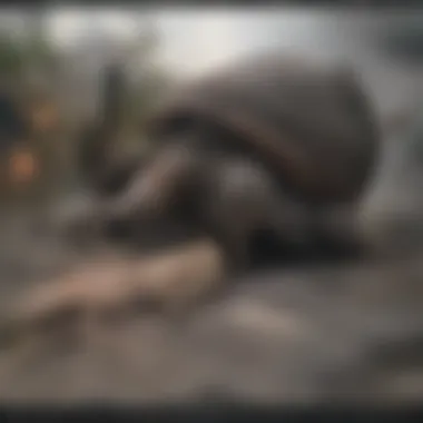 A group of giant tortoises interacting in their ecosystem