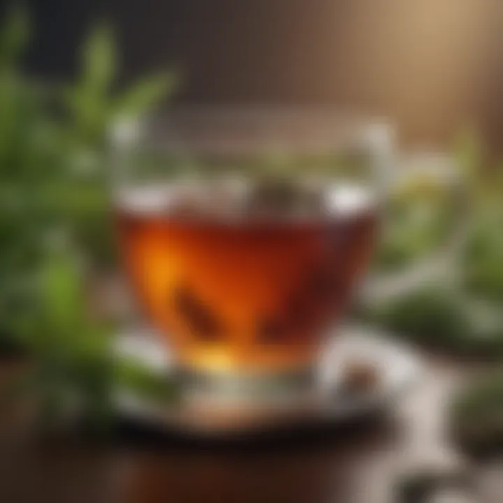 Close-up of a herbal tea infusion with ingredients beneficial for heart health.