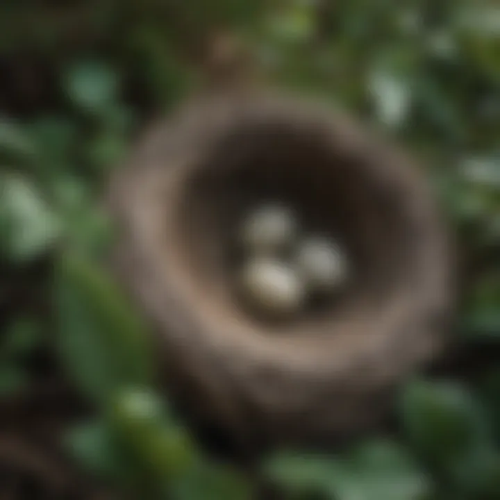 A close-up of a bird's nest nestled in foliage