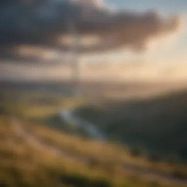 A modern wind turbine generating electricity in a serene landscape