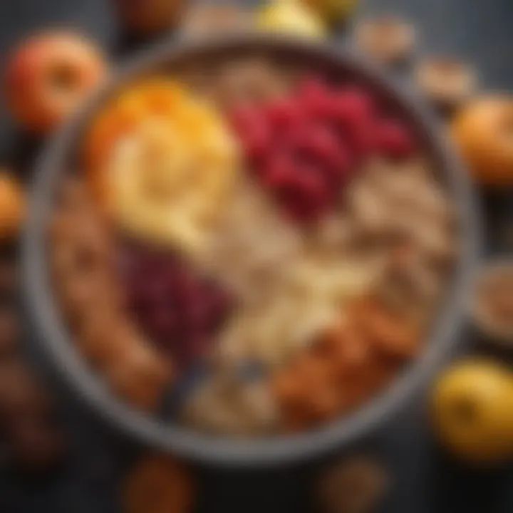 A beautifully arranged bowl of fruits and nuts