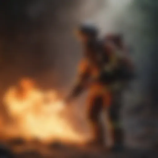 Firefighter in action battling flames