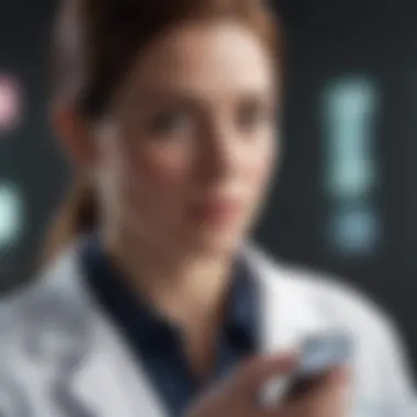 Healthcare Professional Utilizing Antibiotic Technology Visual depiction of a healthcare professional using an antibiotic app