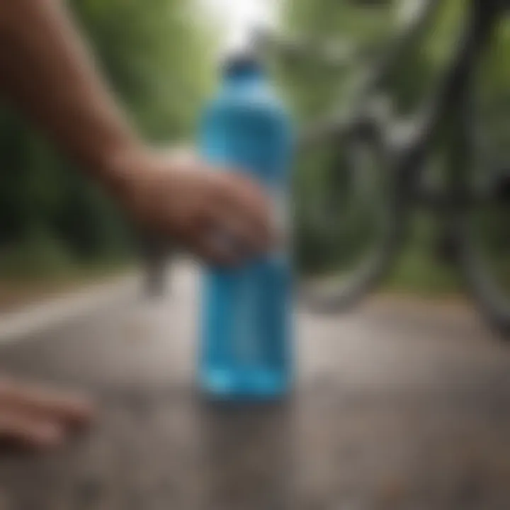 A close-up of hydration options for cyclists during a ride