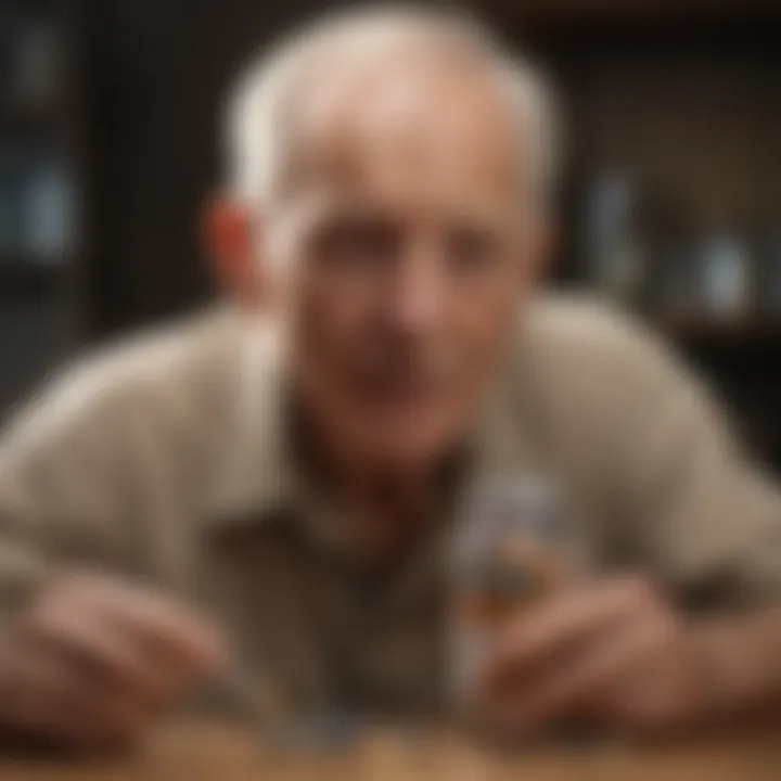 An elderly man engaging in a healthy lifestyle with supplements
