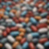 Close-up view of various pills and their distinguishing features