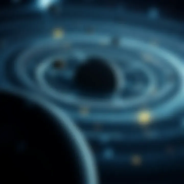 A visualization of the solar system highlighting discoveries in astrophysics.