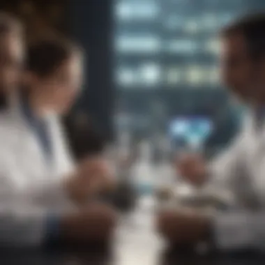 Collaboration in Scientific Discourse A diverse group of scientists engaging in discussion