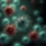 HIV and Immune Cell Interaction Microscopic view of HIV targeting immune cells