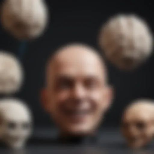 A brain illustration with humor symbols like laughter and comedy masks