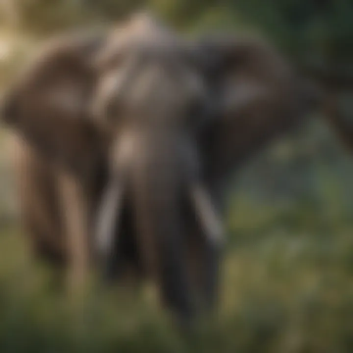 An African elephant grazing on vegetation, highlighting its diet.