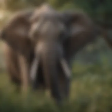 African Elephant Grazing on Vegetation An African elephant grazing on vegetation, highlighting its diet.