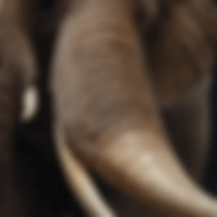 Close-up of an African elephant's tusk showcasing its grandeur.