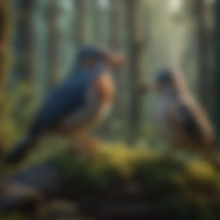 Birds communicating through calls and songs in their natural habitat