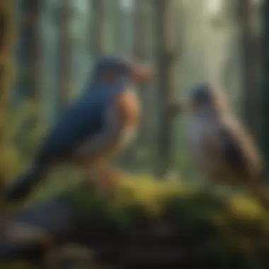Communication Methods in Avian Species Birds communicating through calls and songs in their natural habitat
