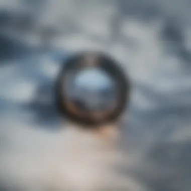 An aerial view of a frozen lake reflecting the winter sky