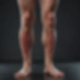 Diagram illustrating the location of deep vein thrombosis in the legs